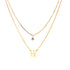 Introducing the Love Heart Brilliant Stone 2 Stack Necklace Box Chain: two exquisite, 14k gold-filled pieces perfect for layering. The first features a small diamond pendant, while the second spells out "LOVE" with a heart symbol replacing the "O.